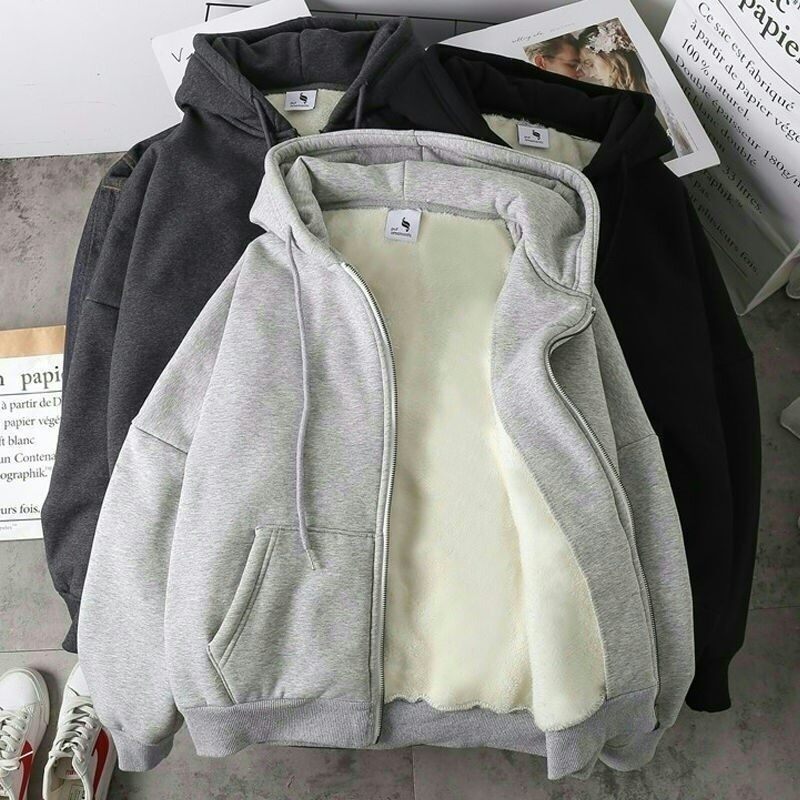 Internet Celebrity Cardigan Sweater Men's Hooded Autumn and Winter Clothing Student Large Size Couple Lazy Loose Fleece Padded Warm Jacket