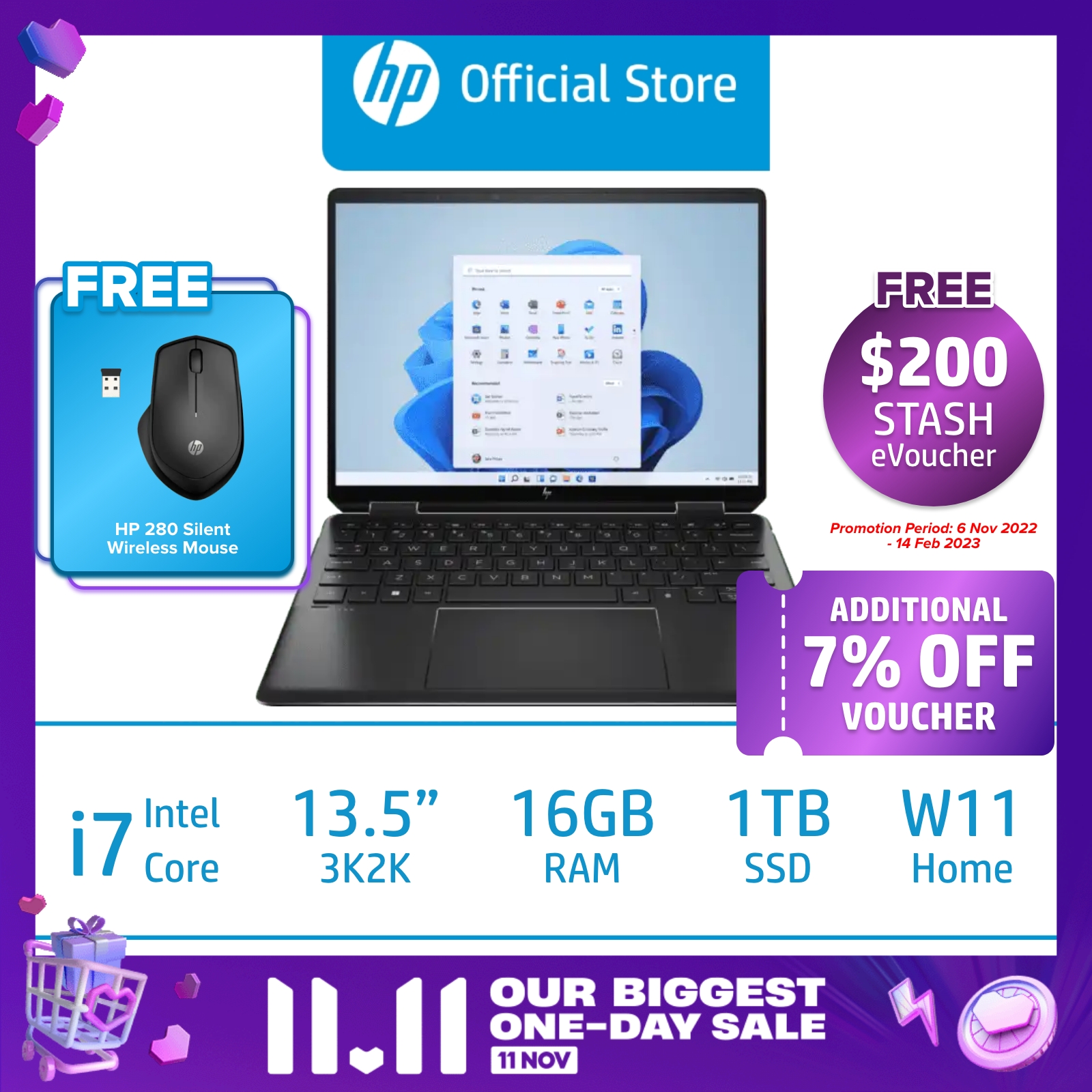 HP Spectre x360 2-in-1 Laptop 14-ef0056TU / Intel Core i7-1250U / Intel Iris X Graphics / 16GB RAM / 1 TB SSD / 2 Years ADD / 2 Years Onsite Warranty