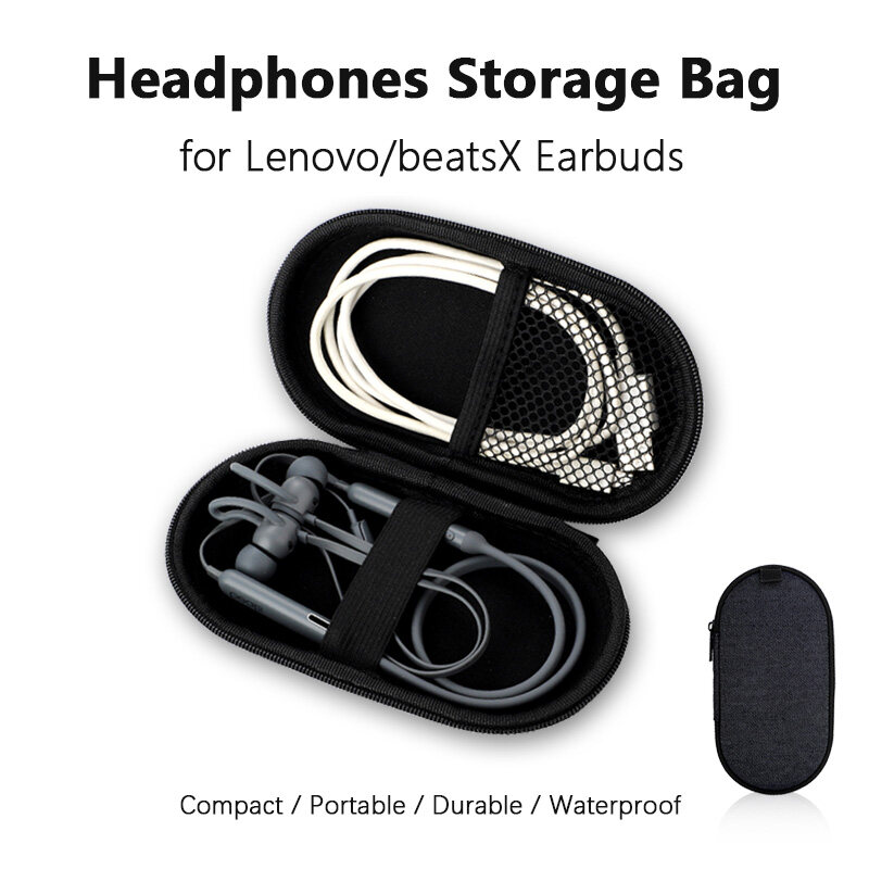 Lenovo Portable Headphones Case Storage Bag Pouch Mini Zipper Pocket With Hang Buckle For Xiaomi Oppo BeatsX Earphones Earbuds