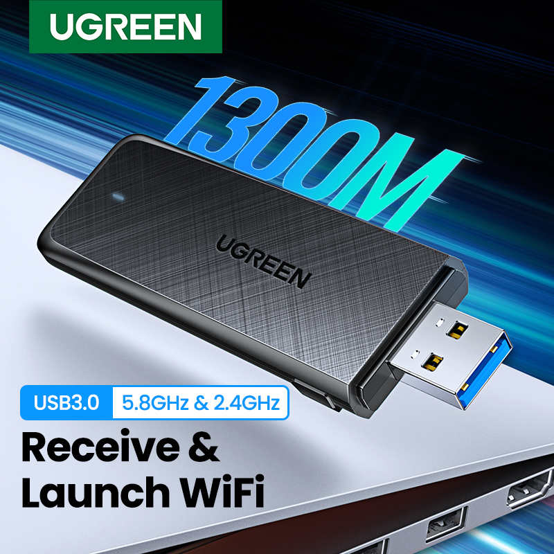UGREEN 2.4G & 5G Wifi Wireless Adapter 1300Mbps 650Mbps USB WiFi Netowrk Card for PC Computer USB WiFi Adapter USB Ethernet WiFi