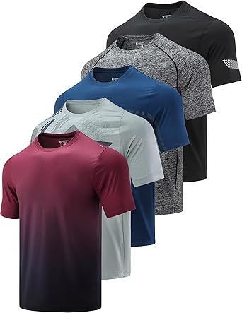 5-pack men's quick-drying crew neck T-shirt | Multi-pack of short-sleeved running and fitness T-shirts